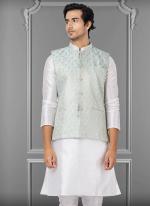 Linen Silk Grey Festival Wear Embroidery Work Readymade Men's Waistcoat